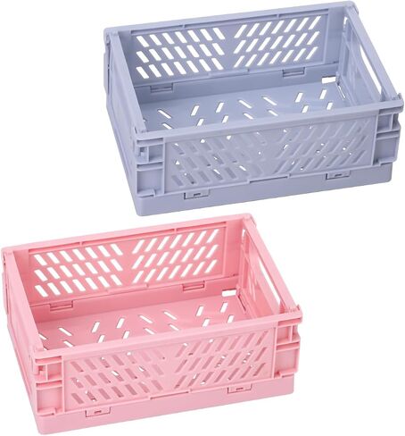 2-Pack Mini Plastic Baskets for Shelf Storage Organizing, foldable storage box suitable for home kitchen, classroom,and office organization, bathroom storage (5.8"x 3.8" x 2.2") in Saudi Arabia