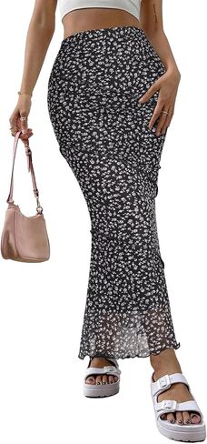 Avanova Women Mesh High Waisted Mermaid Bodycon Skirts Summer Fishtail Midi Skirts in Saudi Arabia