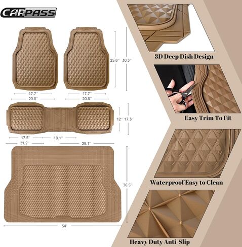 CAR PASS Heavy Duty Rubber Pink Car Floor Mats & Cargo Liners, Deep Dish All-Weather Trunk Mats Durable Anti-Slip 3D Rhombus Waterproof Trim to Fit Liner Universal Fit Auto,Sedan,SUV,Truck, Peach Pink in Saudi Arabia