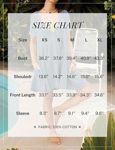 فستان نسائي صيفي قصير كاجوال بأكمام قصيرة فضفاض ورقبة على شكل حرف V مع جيب in Kuwait