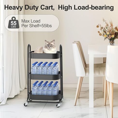 EAGMAK 3 Tier Rolling Cart, Round Metal Utility Cart with Lockable Wheels, Storage Cart Organizer Trolley with Mesh Shelves for Living Room, Kitchen, Bedroom, Office(White) in Saudi Arabia