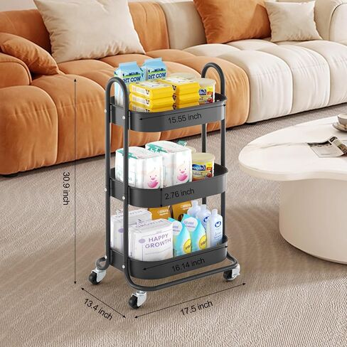 EAGMAK 3 Tier Rolling Cart, Round Metal Utility Cart with Lockable Wheels, Storage Cart Organizer Trolley with Mesh Shelves for Living Room, Kitchen, Bedroom, Office(White) in Saudi Arabia