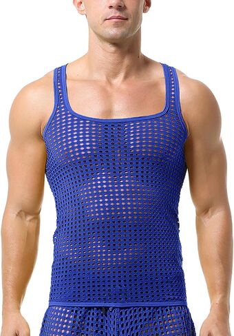 Men's Sleeveless Mesh Tank Tops Vest See Through Shirts Muscle Fitted Fishnet Hollow Out Vest Undershirt in Saudi Arabia