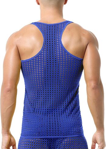 Men's Sleeveless Mesh Tank Tops Vest See Through Shirts Muscle Fitted Fishnet Hollow Out Vest Undershirt in Saudi Arabia