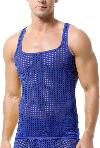 Men's Sleeveless Mesh Tank Tops Vest See Through Shirts Muscle Fitted Fishnet Hollow Out Vest Undershirt in Saudi Arabia