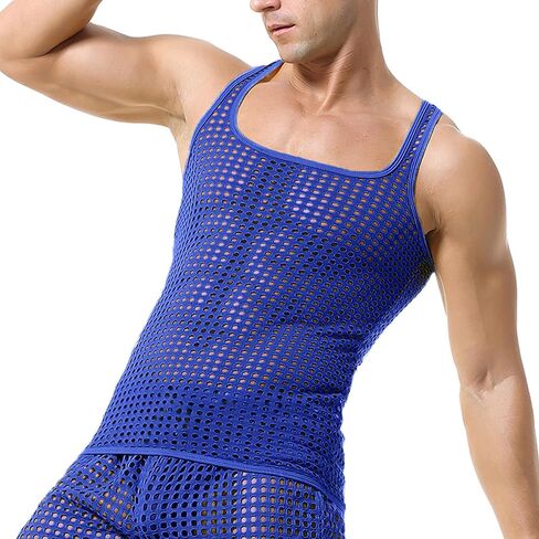 Men's Sleeveless Mesh Tank Tops Vest See Through Shirts Muscle Fitted Fishnet Hollow Out Vest Undershirt in Saudi Arabia