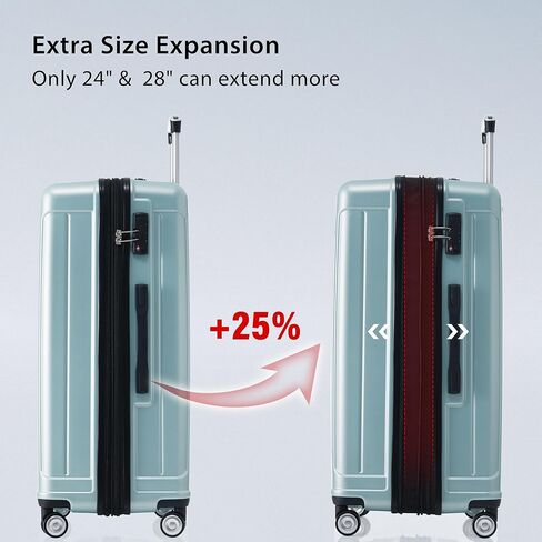 3-Pieces/Set Hardside Luggage Sets Expandable Luggages Spinner Suitcase With TSA Lock Lightweight Carry On Luggage 20inch 24inch 28inch For Women Men light green One size in Kuwait