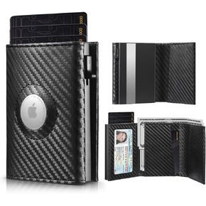 Airtag Wallet, Men Wallet with Coin Compartment RFID Protection, Slim Wallet Holds 10+ Cards, Magnetic Design and Eject Mechanism Credit Card Case for Men (Airtag Not Included in Product)