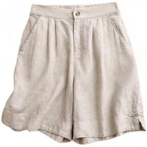 Womens Wide Leg Linen Shorts Summer Casual Loose Pleated Elastic High Waisted Bermuda Shorts