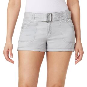 WallFlower Women's Feisty Curvy Belted Twill Cargo Shorts 3" Low-Rise Insta Stretch Juniors