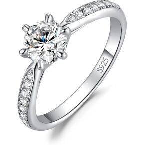 JewelryPalace Classic 1ct 2ct 3ct Moissanite Solitaire Engagement Rings for Women, 925 Sterling Silver Promise Ring for Her, Round Cut Simulated Diamond Anniversary Wedding Rings D-F VVS Size 4-12