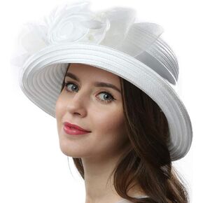 Women Vintage Roll Brim Bowler Cloche Hat for Derby Day, Church, Wedding, Party, Formal Occasion