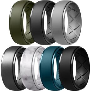 Egnaro Silicone Ring for Men 1/4/7 Multicolored Rubber Wedding Bands, Breathable Pattern for Gym Workout, 8.5 mm Wide and 2.5 mm Thick
