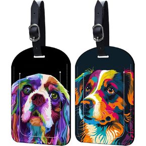 Luggage Tags for Suitcase Vintage Stamp 2 Pack Leather Idea Luggage Tags with Name Card Privacy Cover,Idea Travel Bag Labels for Women and Men