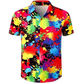 Men's Pride Shirt Rainbow Button Up Short Sleeve Party Shirt