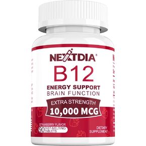 Vitamin B12, Methylcobalamin 10000 mcg, Bioactive B12 Vitamins, Vegan Methyl B12 For Energy Metabolism & Cells, Boost Immune System, Natural Strawberry Flavor, Zero Sugar, 90 Fast Dissolve Tablets