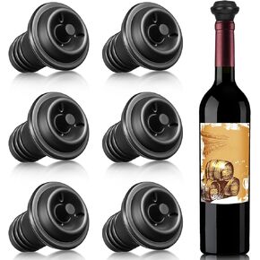 Honoson Wine Stopper Resealable Wine Pump Vacuum Stoppers Vacuum Wine Stopper Silicone Wine Saver Stoppers Practical Wine Saver Stoppers for Kitchen Supplies Wine Bottle Tools (Black,6 Pieces)
