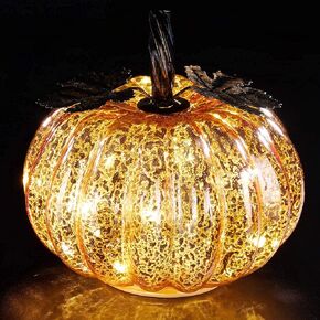 Mercury Glass Pumpkin Lights 5.5 Inches Timer Pumpkins Decorations Tables Centerpieces Decorative Fall Decor