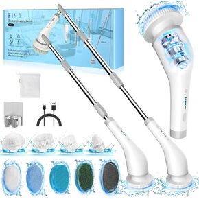 SZFIXEZ Electric Spin Scrubber, Shower Cleaning Brush, 2 Adjustable Speeds Cordless Power Spinning Cleaner Brush with 8 Replaceable Brush Heads for Tile, Tub, Sink, Wall, Bathroom SXT-160