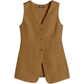 2024 Summer Long Linen Vest Blazer Y2K V-Neck Lightweight Fashion Casual Button Fully Lined Jackets Tops with Pockets