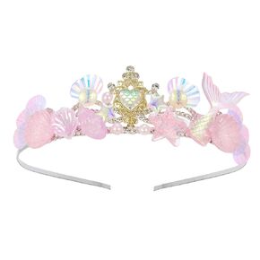 SWEETV Mermaid Princess Tiara for Little girls, Girls Princess Crystal Tiara Crown Headband Birthday Party Prom Costume Cosplay Accessories Gift Halloween,Hairpiece for Girls Toddler Kids Baby,Purple