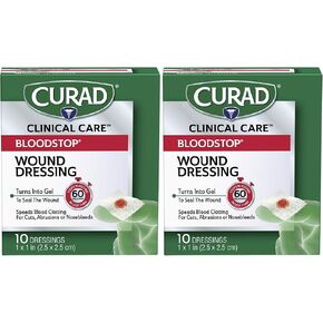 Curad CUR0055RBH Bloodstop Hemostatic Gauze, Helps Stop Bleeding Quickly, 1" x 1" Size, Pack of 10