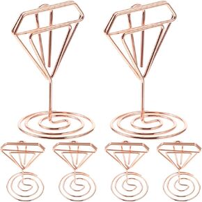Luxshiny 6Pcs Mini Place Card Holder Metal Wire Table Number Stand Diamond Picture Photo Clips Decorative Menu Memo Holder for Wedding Anniversary Birthday Party Decor Silver