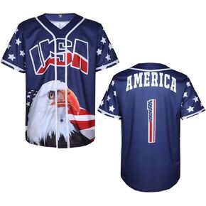 USA Baseball Jersey for Men American Flag Statue of Liberty USA Eagle America Shirts Sports Uniform