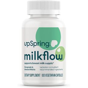 UpSpring Milkflow Fenugreek Capsules for Women |Lactation Supplement |Fenugreek Capsules for Breastfeeding with Blessed Thistle|Superlative Mother's Breastfeeding Support |Easy to Swallow 100 Capsules