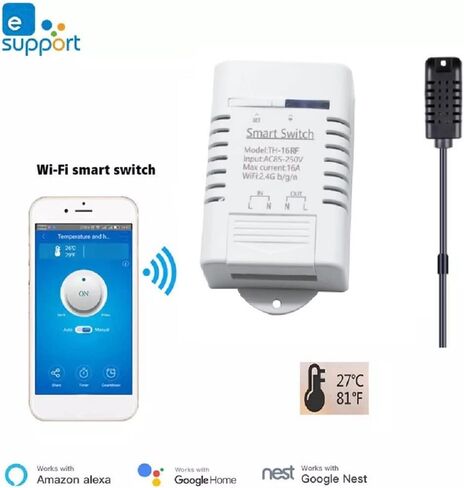 eWeLink Smart 16A Switch with Temperature and Humidity Monitoring, WiFi Thermostat Controller Compatible with Alexa Google Home (Temperature only) in Saudi Arabia