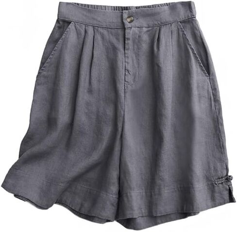 Womens Wide Leg Linen Shorts Summer Casual Loose Pleated Elastic High Waisted Bermuda Shorts in Saudi Arabia