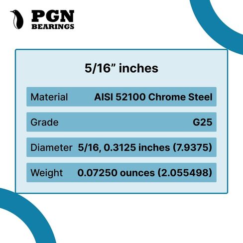 (100 Pieces) PGN - 5/16" Inch (0.3125") Precision Chrome Steel Bearing Balls G25 in Saudi Arabia
