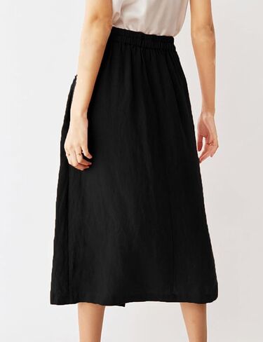 IDEALSANXUN Linen Skirts for Women 2024 Summer Casual Cotton A Line Elastic High Waisted Midi Skirts with Pockets in Saudi Arabia