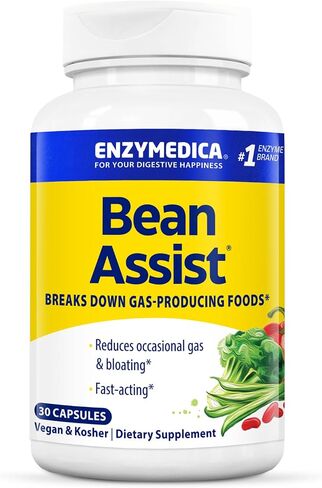 Enzymedica, BeanAssist, Digestive Enzymes to Break Down Gas-Producing Foods, Reduces Occasional Gas & Bloating, 30 Count in Saudi Arabia