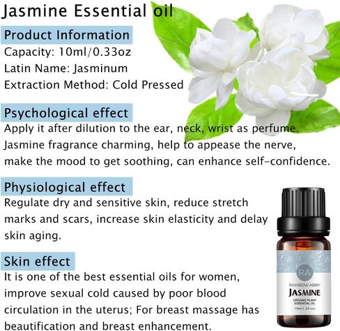 مجموعة زيوت الورد والياسمين العطرية العلاجية 100% زيوت عضوية نقية للناشر والتدليك والبشرة - 2 × 10 مل¡ in Kuwait