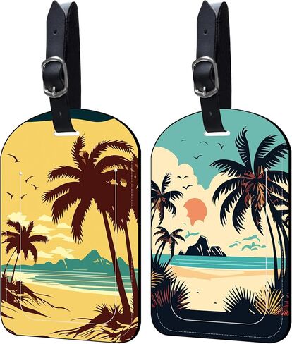 Luggage Tags for Suitcase Vintage Stamp 2 Pack Leather Idea Luggage Tags with Name Card Privacy Cover,Idea Travel Bag Labels for Women and Men in Saudi Arabia