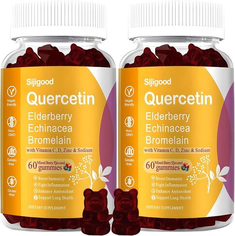 1200MG Quercetin Gummies with Bromelain, Elderberry, Echinacea, Vitamin C D Zinc - Immune System Support 60 Counts Pure Quercetin Gummies for Kids & Adults in Kuwait