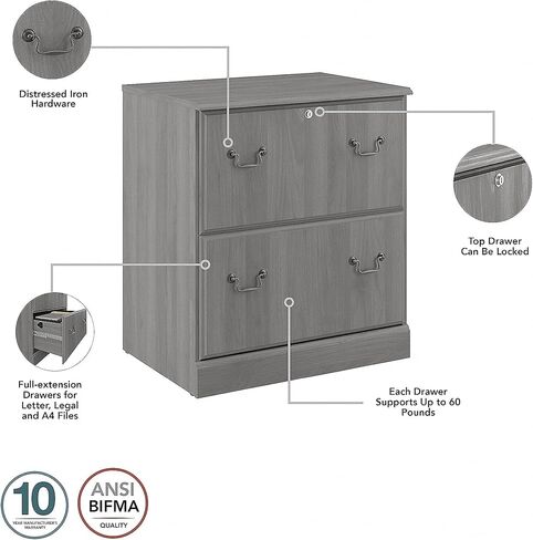 Bush Furniture Saratoga 2 Drawer Lateral File Cabinet in Harvest Cherry, Document Storage Chest for Home Office, Linen White Oak in Saudi Arabia