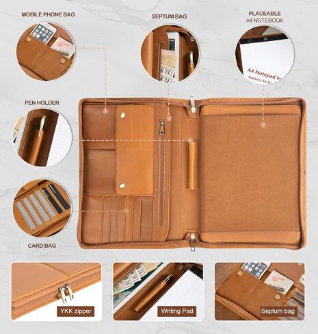 حافظة جلدية من AZXCG، حافظة مع حامل مفكرة بحجم A4، حافظة حافظة للمستندات، حافظة منظم للأعمال لجهاز iPad Pro 12.9(2018&2020&2021)، بني داكن in Kuwait