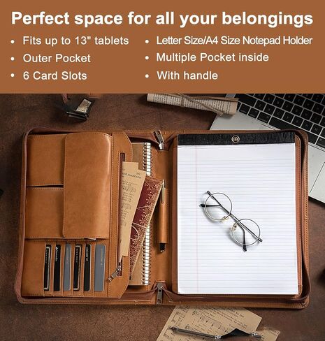 حافظة جلدية من AZXCG، حافظة مع حامل مفكرة بحجم A4، حافظة حافظة للمستندات، حافظة منظم للأعمال لجهاز iPad Pro 12.9(2018&2020&2021)، بني داكن in Kuwait