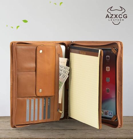 حافظة جلدية من AZXCG، حافظة مع حامل مفكرة بحجم A4، حافظة حافظة للمستندات، حافظة منظم للأعمال لجهاز iPad Pro 12.9(2018&2020&2021)، بني داكن in Kuwait