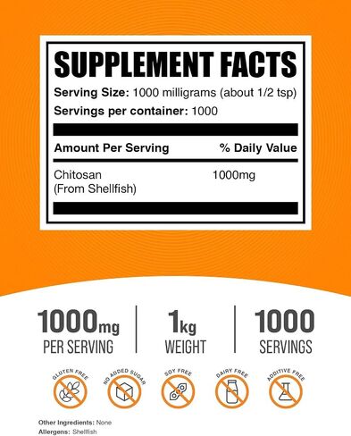 BulkSupplements.com Chitosan Powder - Fiber Supplement - Chitosan 1000mg - Chitosan Supplements for Kidney - from Shellfish - 1000mg per Serving, 5000 Servings (5 Kilograms - 11 lbs) in Saudi Arabia