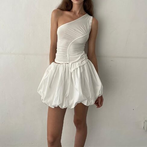 Women Bubble Skirt Y2k Ruffle Hem Mini Puffy Balloon Skirts Fairy Cute Streetwear in Saudi Arabia