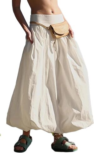 Y2K Bubble Maxi Skirts for Women A Line Long Pleated Casual Summer Skirts 2024 Elastic Waist Balloon Midi Skirt in Saudi Arabia