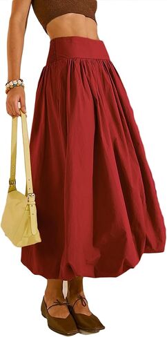 Y2K Bubble Maxi Skirts for Women A Line Long Pleated Casual Summer Skirts 2024 Elastic Waist Balloon Midi Skirt in Saudi Arabia