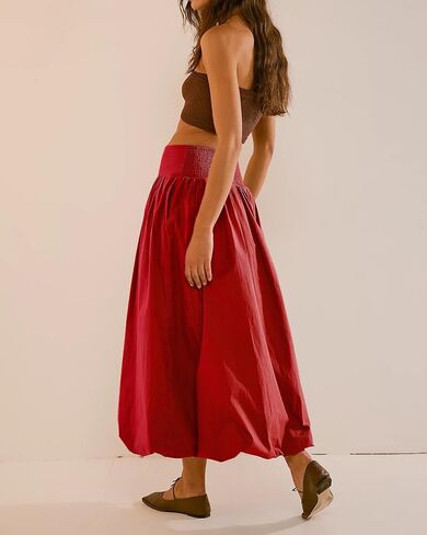 Y2K Bubble Maxi Skirts for Women A Line Long Pleated Casual Summer Skirts 2024 Elastic Waist Balloon Midi Skirt in Saudi Arabia