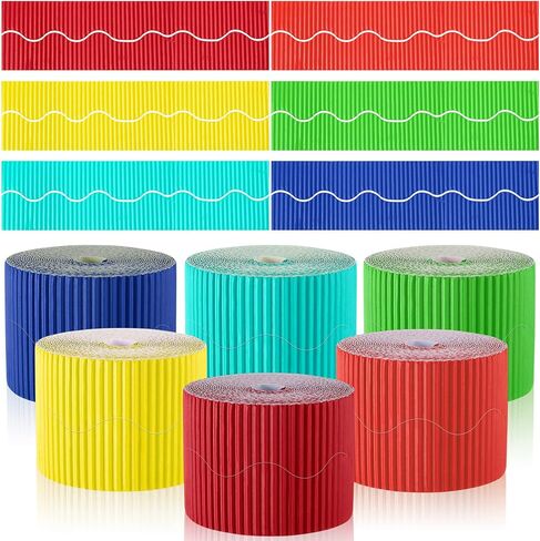 6 لفات من الورق المموج بطول 295 قدم، حافة ملفوفة مستقيمة على شكل صدفي، حدود لوحة إعلانات بوهو الحديثة للفصل الدراسي، لوحة السبورة لتزيين المنزل (أبيض) in Kuwait