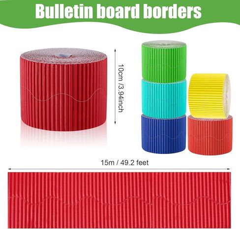 6 لفات من الورق المموج بطول 295 قدم، حافة ملفوفة مستقيمة على شكل صدفي، حدود لوحة إعلانات بوهو الحديثة للفصل الدراسي، لوحة السبورة لتزيين المنزل (أبيض) in Kuwait