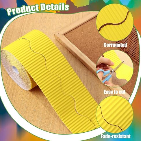 6 لفات من الورق المموج بطول 295 قدم، حافة ملفوفة مستقيمة على شكل صدفي، حدود لوحة إعلانات بوهو الحديثة للفصل الدراسي، لوحة السبورة لتزيين المنزل (أبيض) in Kuwait