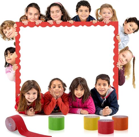 6 لفات من الورق المموج بطول 295 قدم، حافة ملفوفة مستقيمة على شكل صدفي، حدود لوحة إعلانات بوهو الحديثة للفصل الدراسي، لوحة السبورة لتزيين المنزل (أبيض) in Kuwait